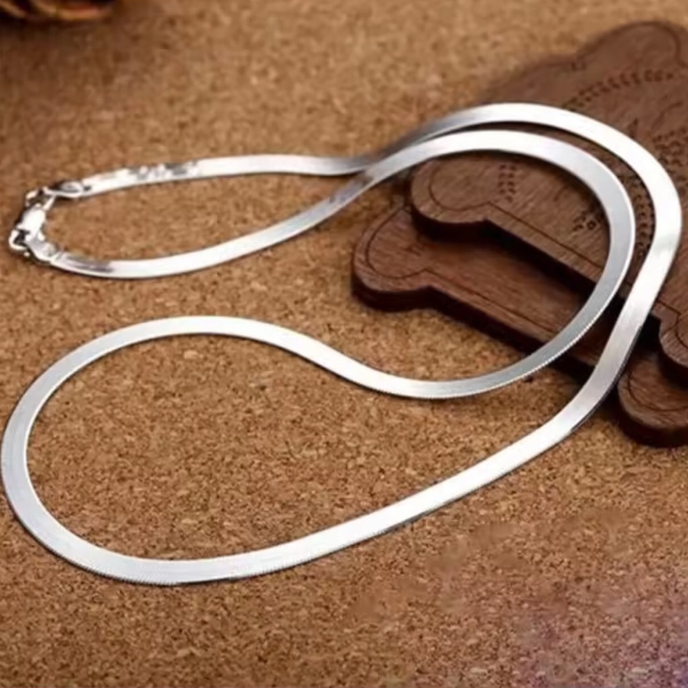 Classic Sterling Silver Herringbone Chain Necklace